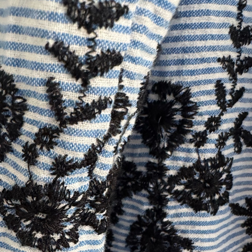 KYLA SEO TOP BLUE WHITE STRIPE EMBROIDERED TOP SZ S - Picture 3 of 3